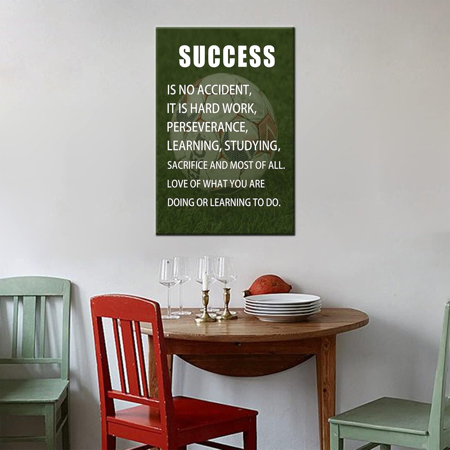 Inspirational Wall Art Office Motto Decor Quotes Soccer Background Signs Pictures Wonderful Painting Motivational Success Wall Poster or Home Room Office Decor Framed Canvas Prints [12''W X 18''H]