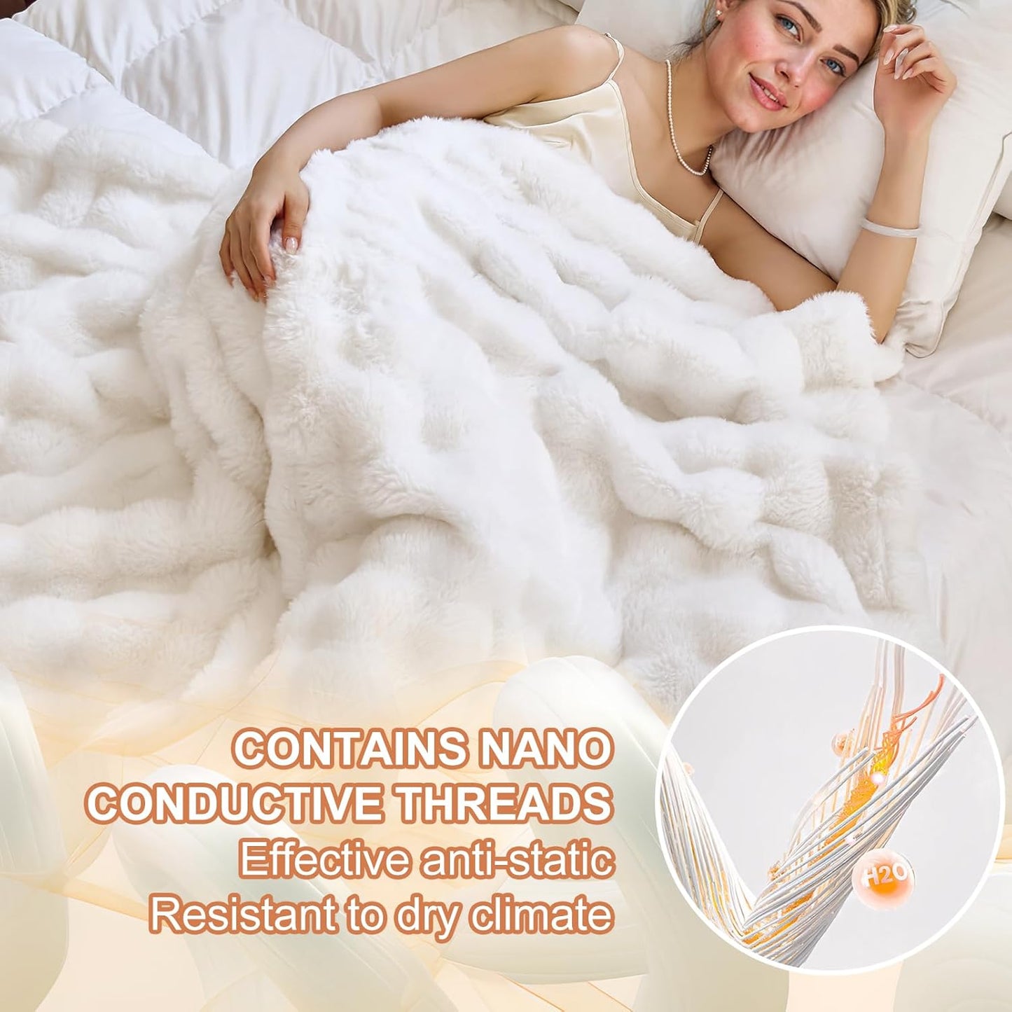 Faux Fur White Throw Blanket for Couch - Super Soft Heavy Flufyy Thick Bubble Throw Blankets for Bed Bedroom Living Room Farmhouse Sofa Chair Fall Winter Warm, 90x108 Inch