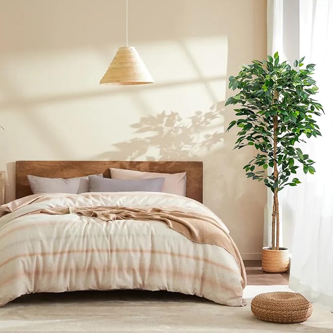 2Packs 5FT Artificial Ficus Trees with Realistic Leaves and Natural Trunk, Faux Ficus Tree with Sturdy Plastic Nursery Pot, Fake Ficus Tree for Office Home Farmhouse for Indoor Outdoor Decor