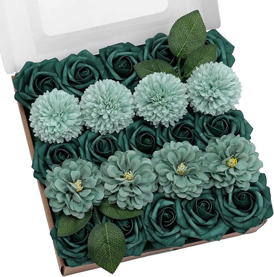 TINGE TIME Green Flowers, Artificial Flowers Combo Box Set with Stems for DIY Wedding Bouquets Table Centerpieces Baby Shower Home Party Floral Arrangements Decorations