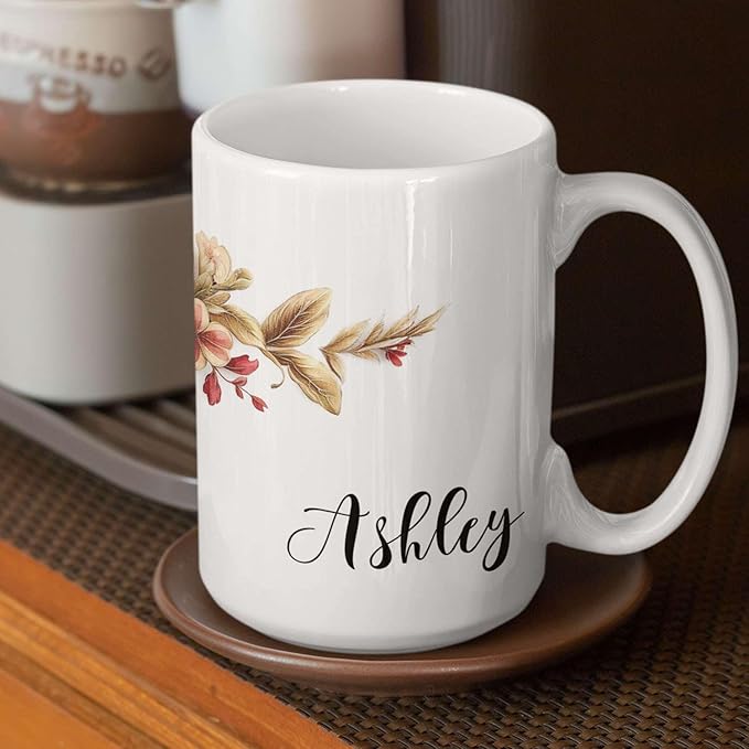 1PCS Custom Unique Name Coffee Mug, Elegant Floral Bow Full Wrap Mug, Personalized Festive Themed White Cup, Custom Gift for Christmas, Vibrant Bow Ceramic Cup for Friends