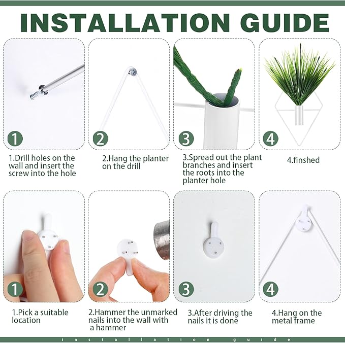 2 Pieces Wall Decor Hanging Planters with Artificial Plants Metal Hanging Vase Indoor Plants Holder Modern Boho Wall Art for Bathroom Bedroom Living Room Decor(White,Aquatic Plant)