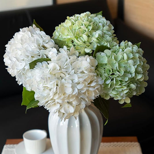 4Pcs 22 inch Lifelike Artificial Hydrangea,2 White & 2 Light Green Large Real Touch Flowers Artificial Flowers Dry Flowers Outdoor Wedding Christmas Office Family Party Living Room Table Deco