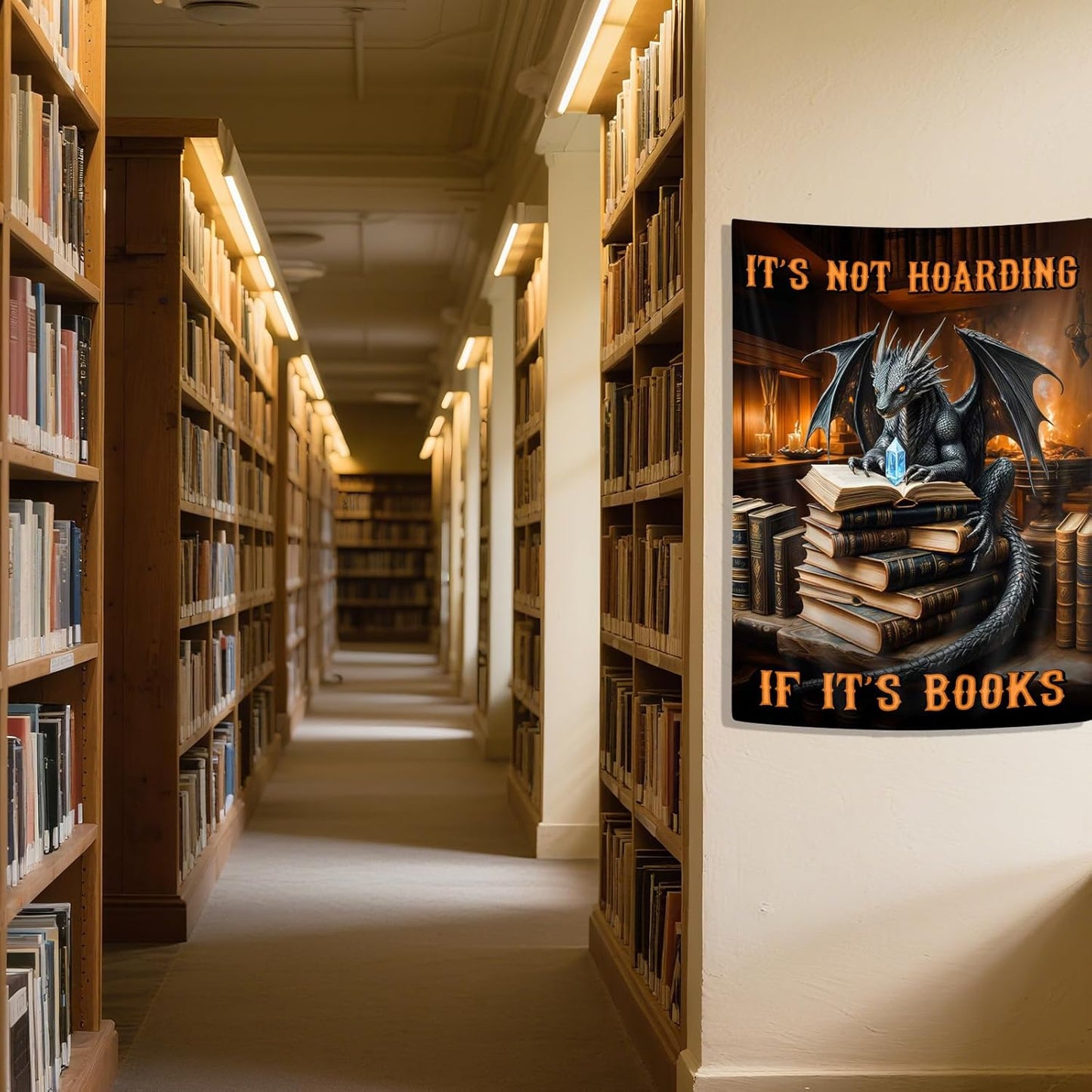 DYNH Black Book Dragon Art Tapestry,Vintage Medieval Dragon Wall Decor, It's Not Hoarding If It's Books,Wall Hanging for Book Lover Library Classroom Reading Nook Home Bedroom Living Room,60X80Inches