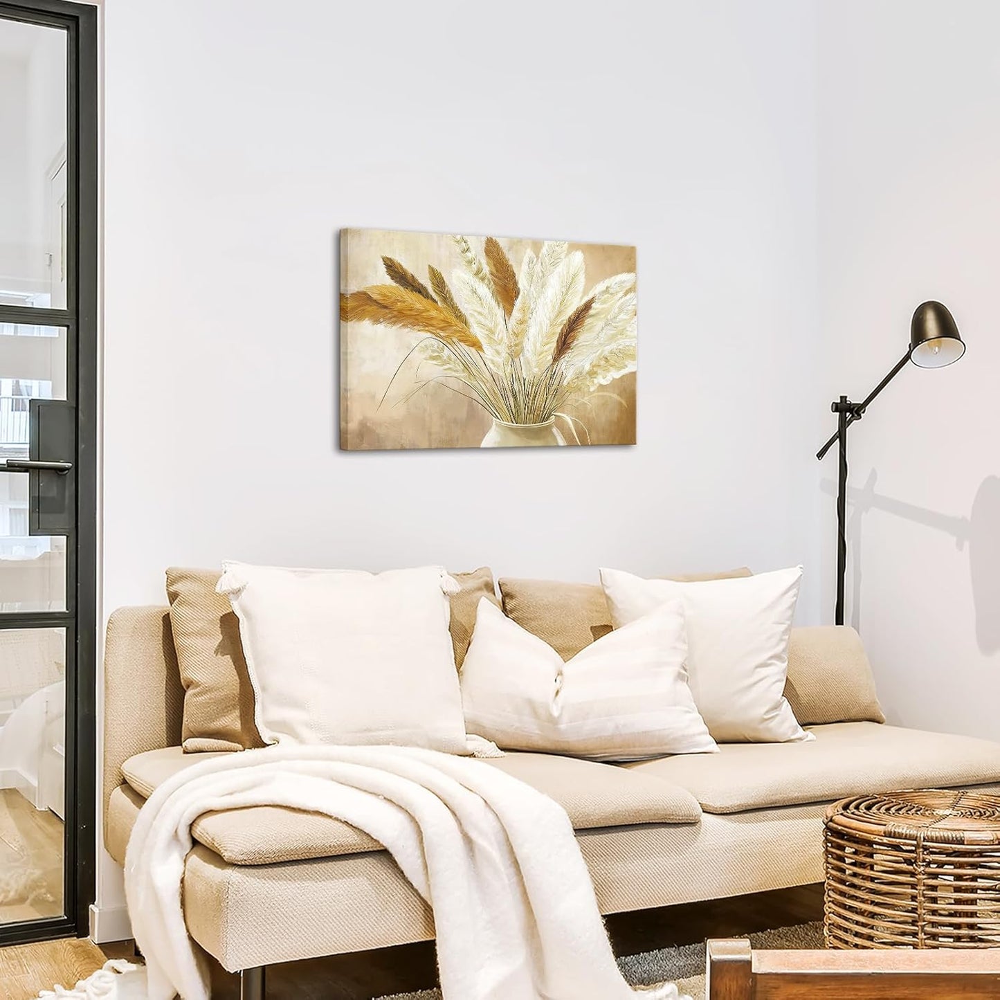 KREATIVE ARTS Vintage Pampas Grass Wall Art 24x36 Inch Boho Botanical Dried Flower Canvsa Print Neutral Beige Wall Decor for Living Room Bedroom Farmhouse Entryway Rustic Home Artwork Ready to Hang