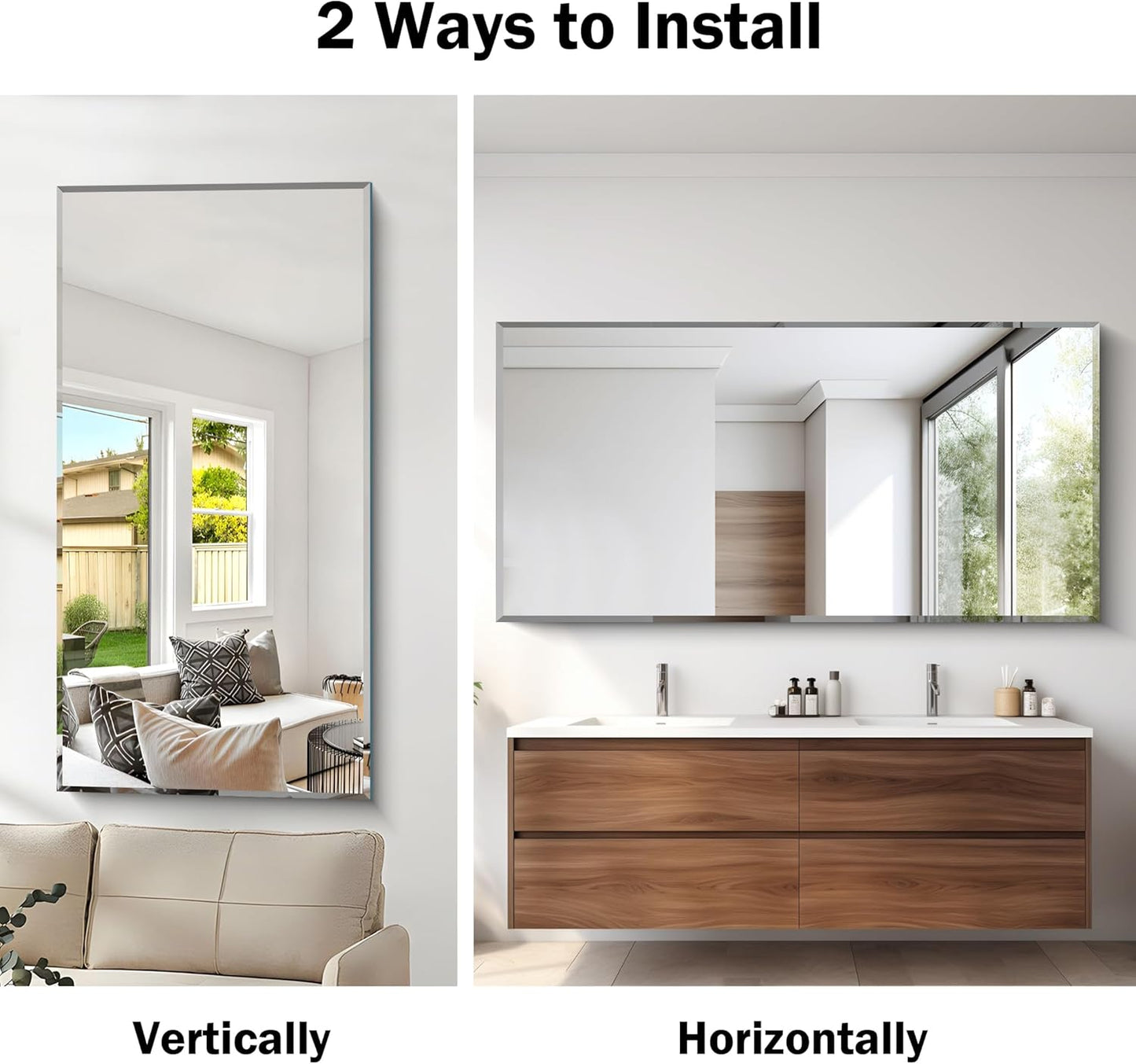 Beveled Bathroom Mirror, 30x60 Large Frameless Mirrors for Over Sink, Upgraded Shatterproof Beveled Frameless Vanity Mirror for Bathroom,Bedroom,Living Room and Entryway