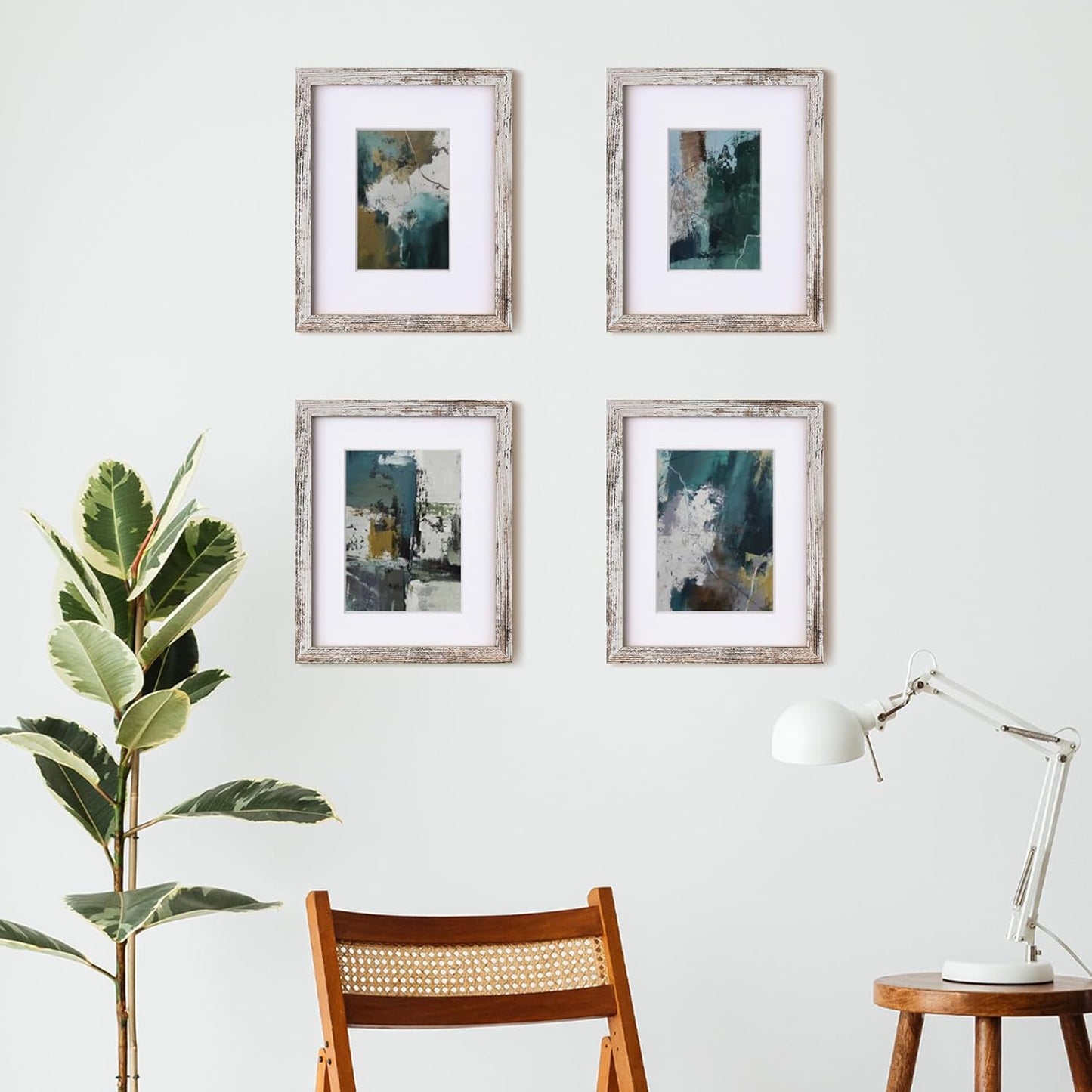 Egofine 8x10 Picture Frames Set of 4, Made of Solid Wood Covered by Plexiglass 4x6 and 5x7 with Mat or 8x10 without Mat, for Table Top Display and Wall Mounting Photo Frame Rustic White