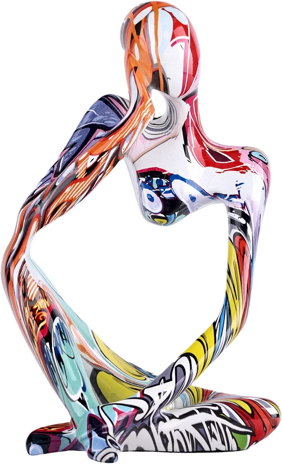 Large Minimalist Abstract Graffiti Left Thinker Statue, Colorful Art Meditation The Thinker Figurine Ornaments, Bookshelf Coffee Table Decor Home Office Desk tabletop Living Room Decor Figurine