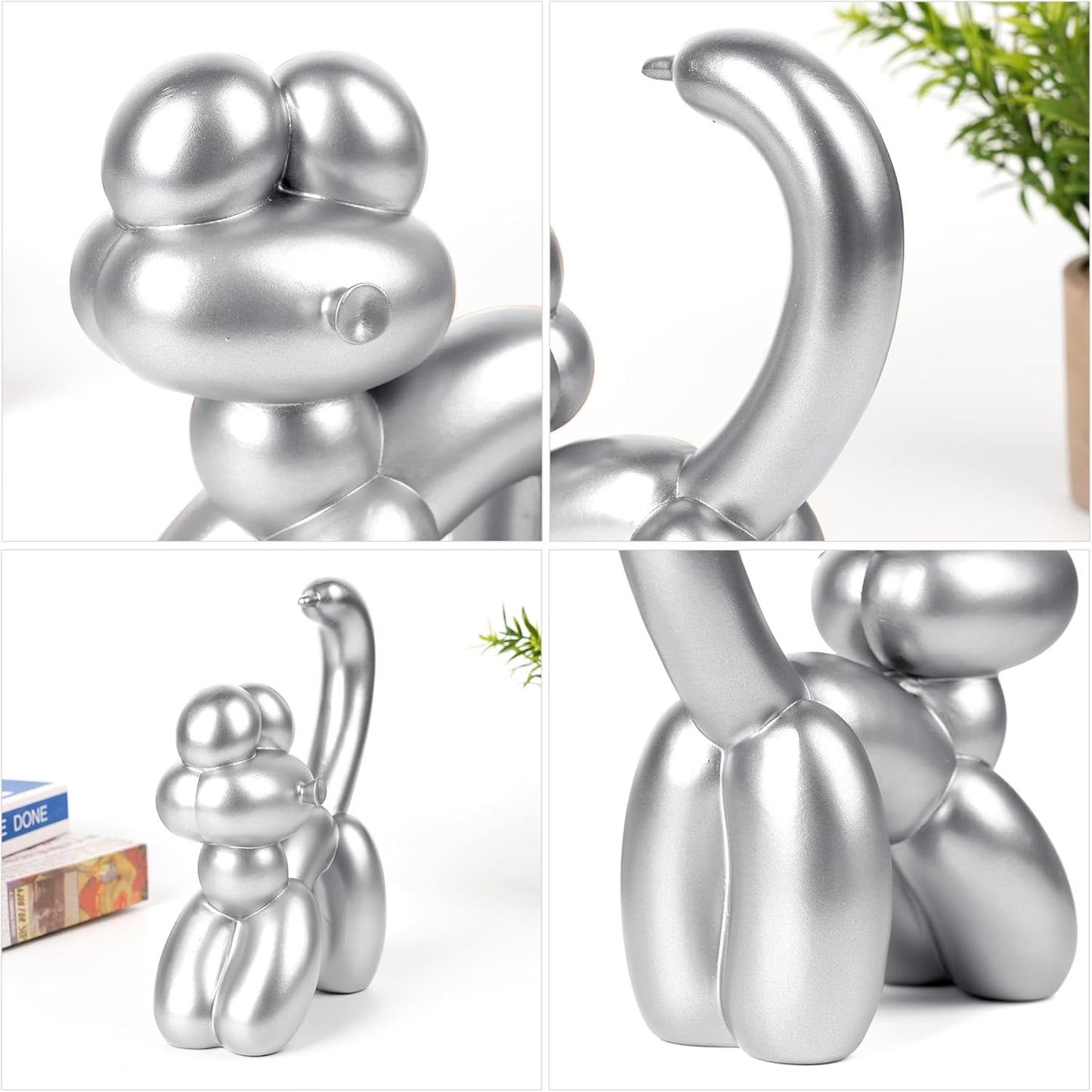 Cute Balloon Cat Statue Decor - 7.8 Inch Modern Cat Statue Ornament, Home Crafts Living Room Desktop Bedroom Sculpture Decoration (Silver, Large)