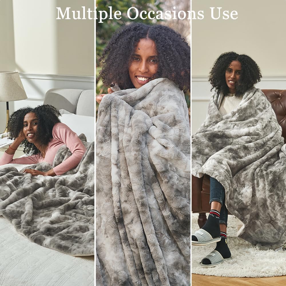Krifey Oversized Faux Fur Blanket, Super Soft Cozy Blanket, Luxury Fluffy Throw Blanket Fuzzy Bed Throw, Plush Christmas Birthday Gifts for Women, Room Home Dorm Decor, Marbled Gray 60" x 80"
