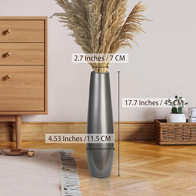 Silvery Ceramic Tall Floor Vase,17.7 Inch Large Modern Flower Vases for Home Décor,Wicker Big Floor Vase Decorations for Farmhouse, Living Room,Bedroom,Standing Plastic Vase Decorative Tall