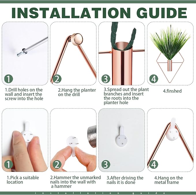 2 Pieces Wall Decor Hanging Planters with Artificial Plants Metal Hanging Vase Indoor Plants Holder Modern Boho Wall Art for Bathroom Bedroom Living Room Decor (Rose Gold,Aquatic Plant)