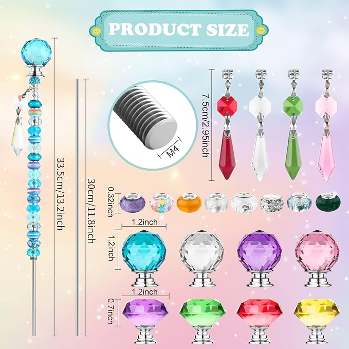 UFU 238Pcs DIY Fairy Wand Beaded Garden Stakes Kit, Fairy Wands Kit with Sparkling Crystal Pendants, Suitable for Different Holidays Garden Stakes Decorative Outdoor Beadable Items(12IN)