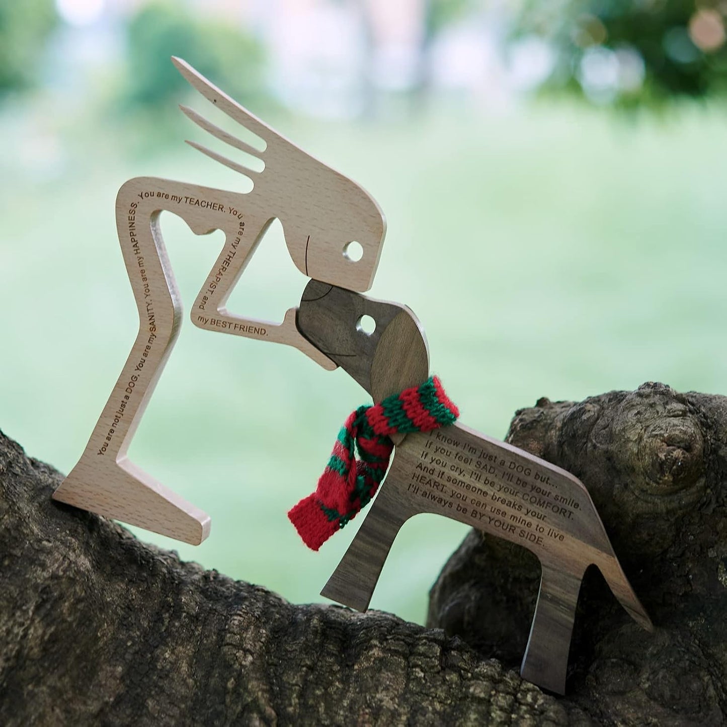 Girl and Dog Wood Sculpture Room Decor Carved Wooden Figurines Desk Decorations Home Accents Pet Lover Gifts(Large Size)