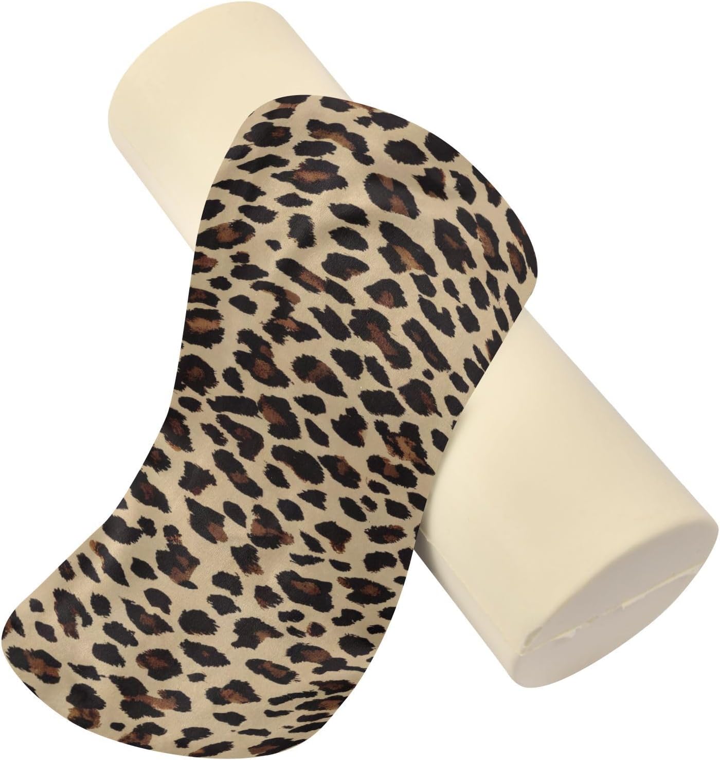 Leopard Print Bolster Pillow, Round Pillow for Bed with Removable Washable Cover, Cylinder Pillows for Head, Neck, Back and Legs Cervical Neck Pillow Sleeping 5.5 x 17 Inch