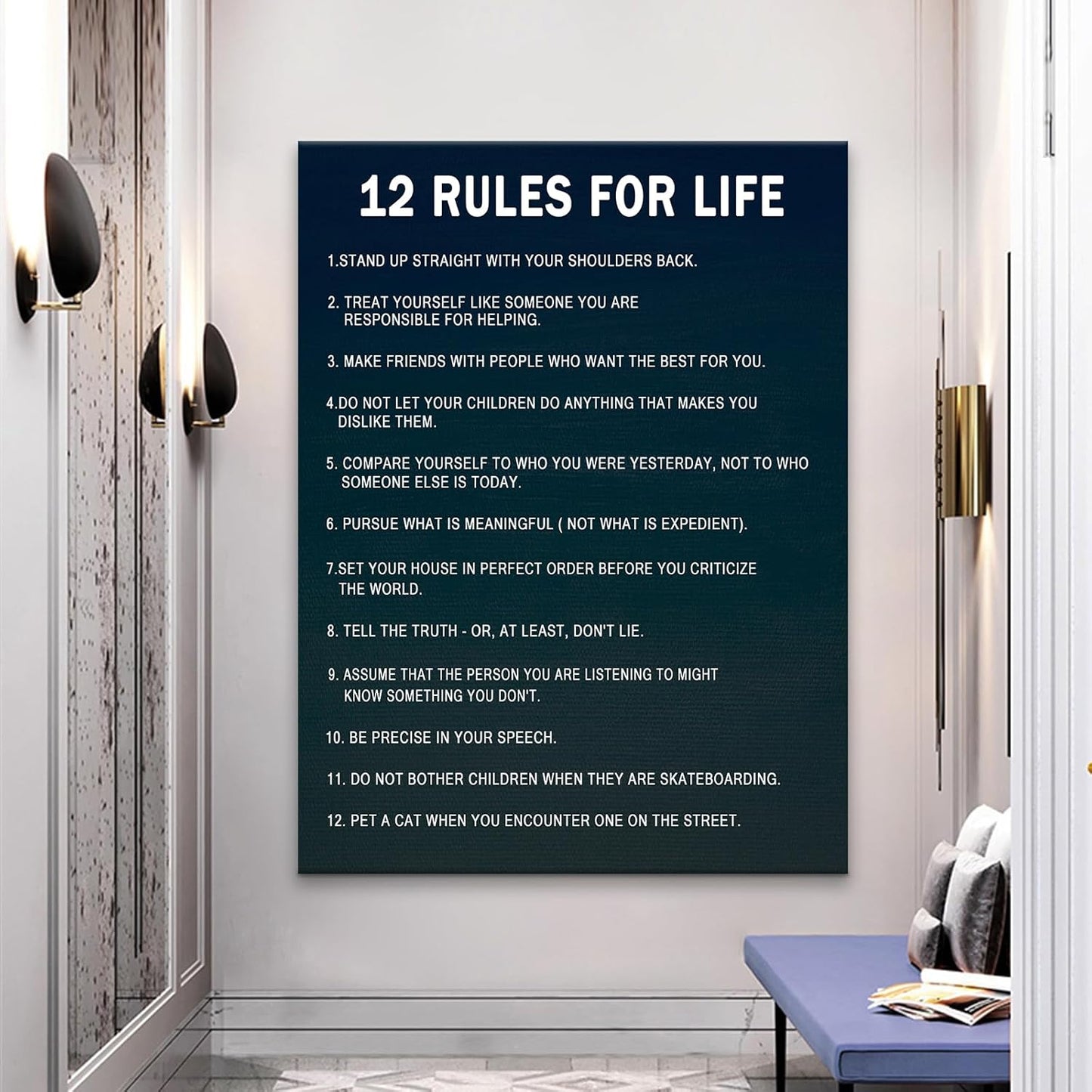 Inspirational Canvas Wall Art 12 Rules for Life Entrepreneur Quotes Poster Print for Office Wall Decor Modern Home Living Room Workplace Framed Artwork Pictures Ready to Hang [30''Wx 40''H]