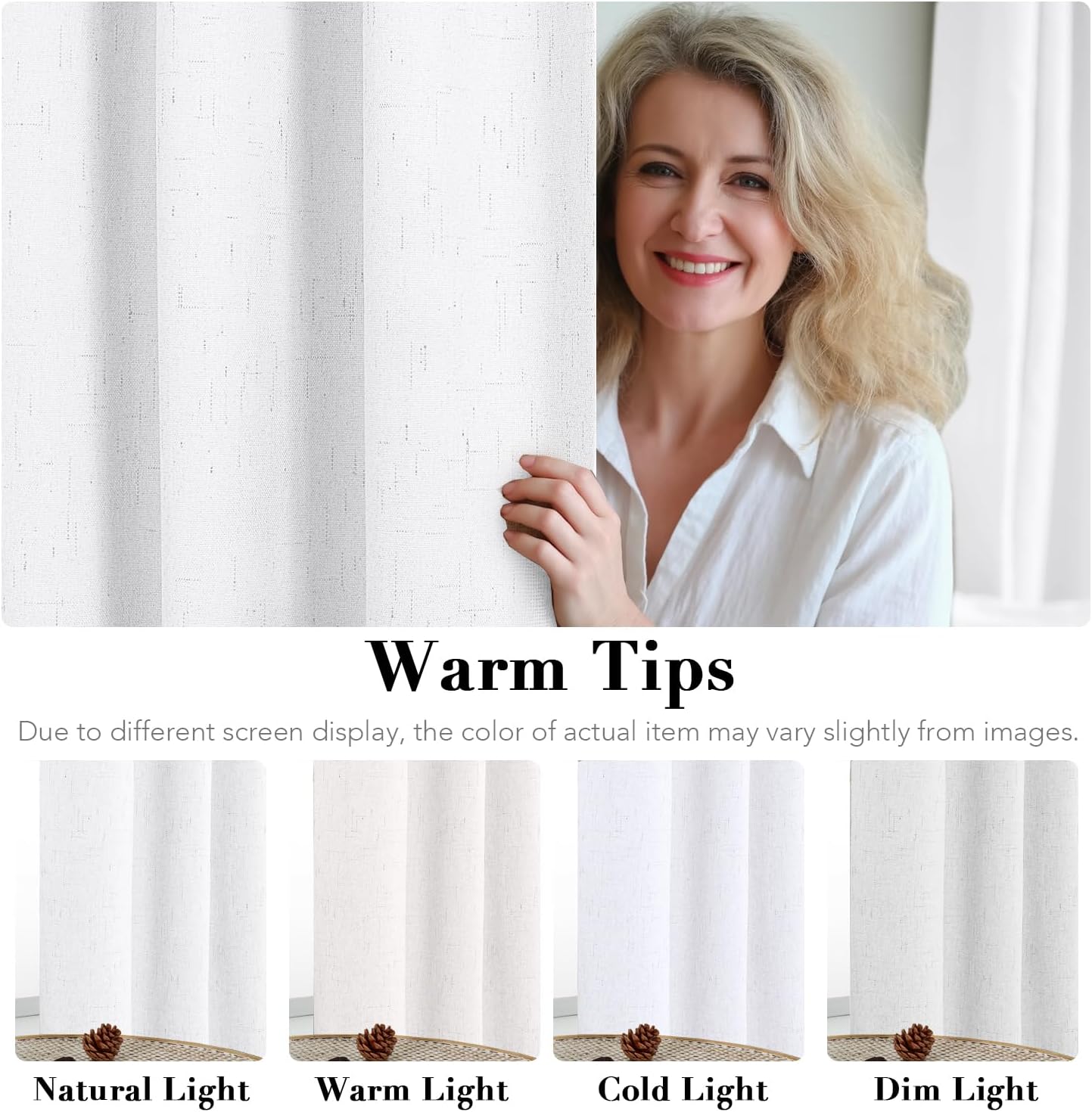 H.VERSAILTEX 100% Blackout Curtains for Bedroom Thermal Insulated Linen Textured Curtains Heat and Full Light Blocking Drapes Living Room Curtains 2 Panel Sets, 42x84 - Inch, Pure White