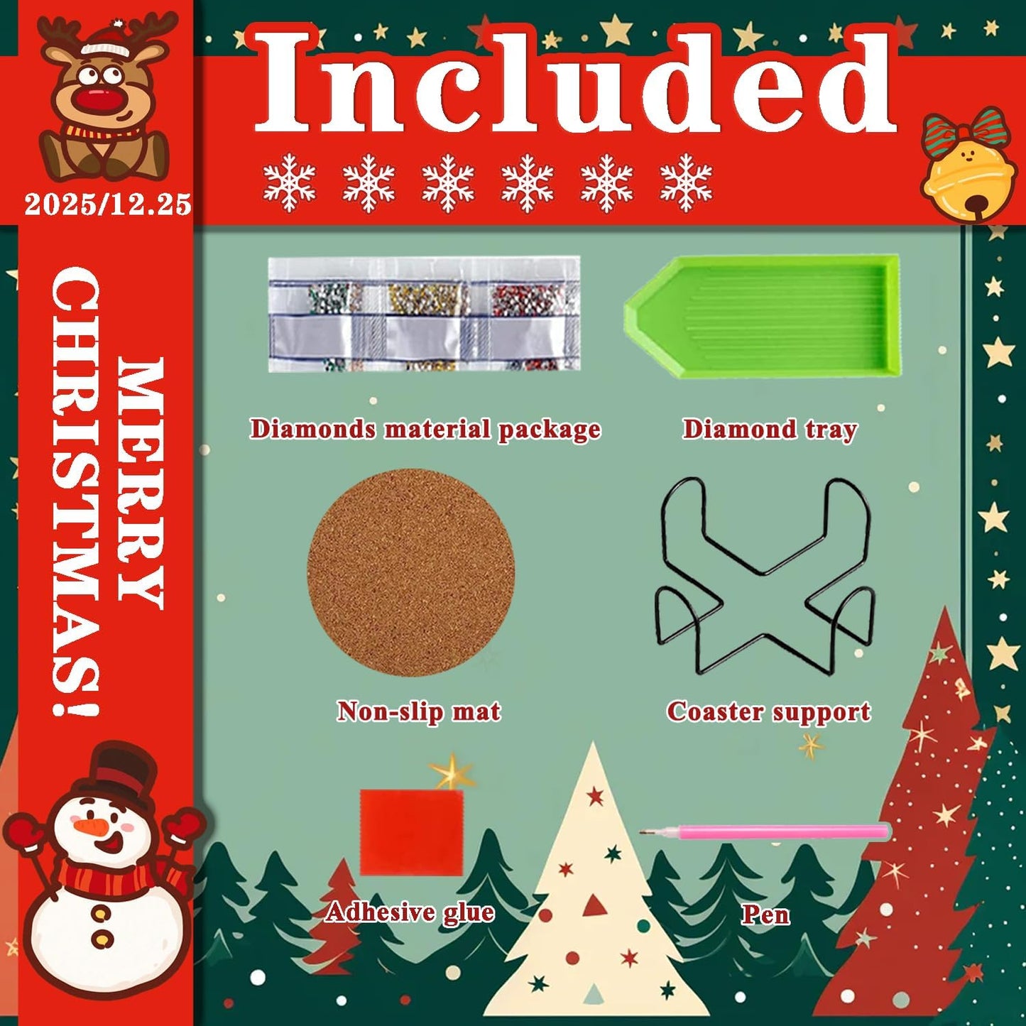 DOTSOPS Christmas Diamond Art Coasters with Holder 6 Pcs Diamond Painting Kits for Adults Beginners Diamond Craft Gem Art Dots Halloween Birthday