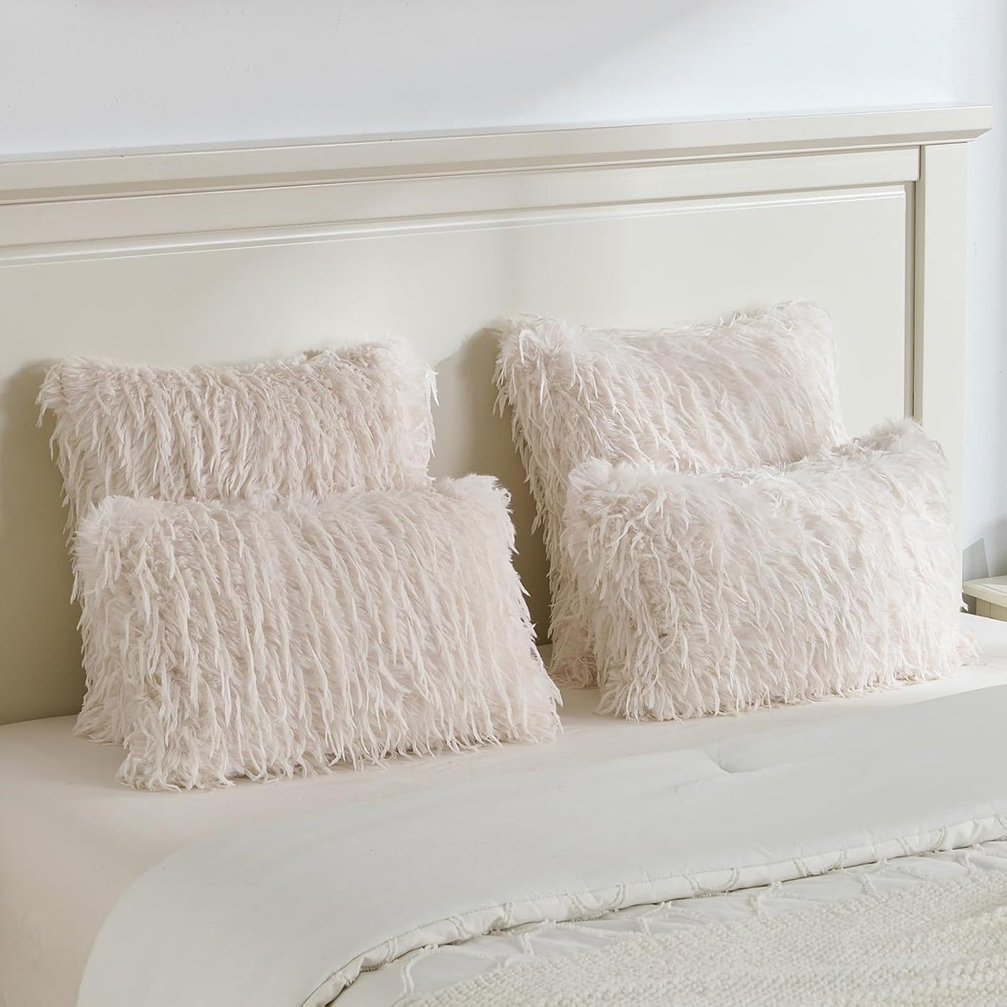 FUTEI Cream White Decorative Throw Pillow Covers 26x26 Inch Set of 2,Soft Fluffy Faux Feather Texture Euro Pillow Shams,Modern Home Luxury Decor for Couch Bed Living Room