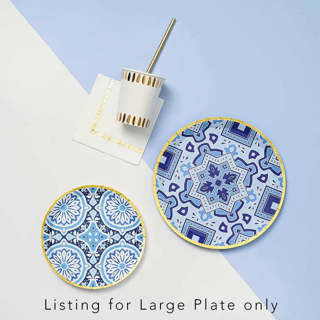 Coterie Blue and Gold Paper Plates (Set of 10 Large plates) – Moroccan Paper Plates, Navy Paper Plates, Nice Paper Plates for Wedding, Bridal Shower, Dinner Party | 9.25” Fancy Paper Plates