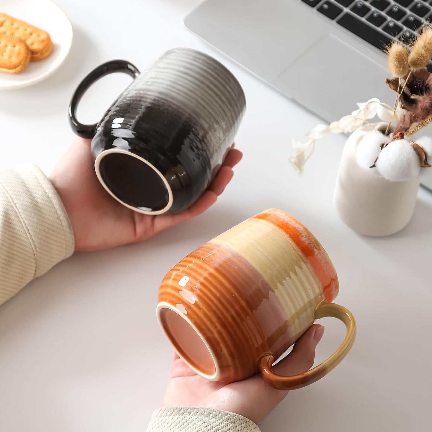 Large Coffee Mugs, Extra Large Ceramic Coffee Mug, 23 oz Handmade Pottery Mug, Big Tea Cups with Handle for Office and Home, Dishwasher and Microwave Safe (Green)