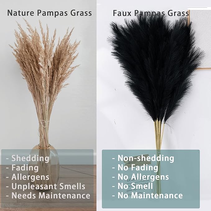 38" 10 Stems Pampas Grass Tall - Black Faux Pampas Grass Artificial Tall Pampas Grass Bouquet Flower Arrangement and Vase Filler for Boho Home Wedding Mothers Day Decoration