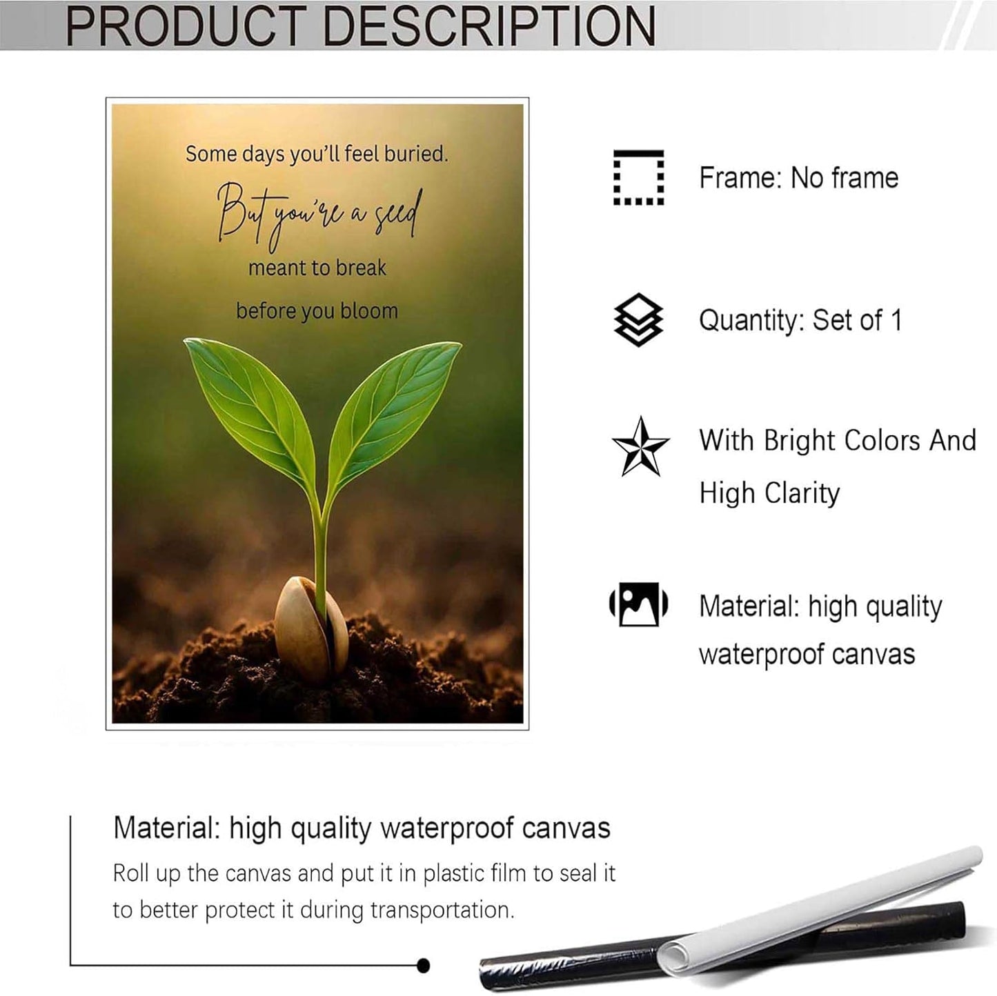 Inspirational Mental Health Poster Growth Mindset Wall Art Inspirational Text Seeds Prints Painting For School Office Wall Decor 16x24in Unframed