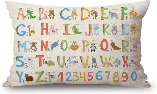 Farmhouse Decorative Outdoor Throw Pillow Covers for Couch Sofa Bed Alphabet with Cartoon Animals Pillow Cover Modern Decor Pillow Case 12 x 20 Inch