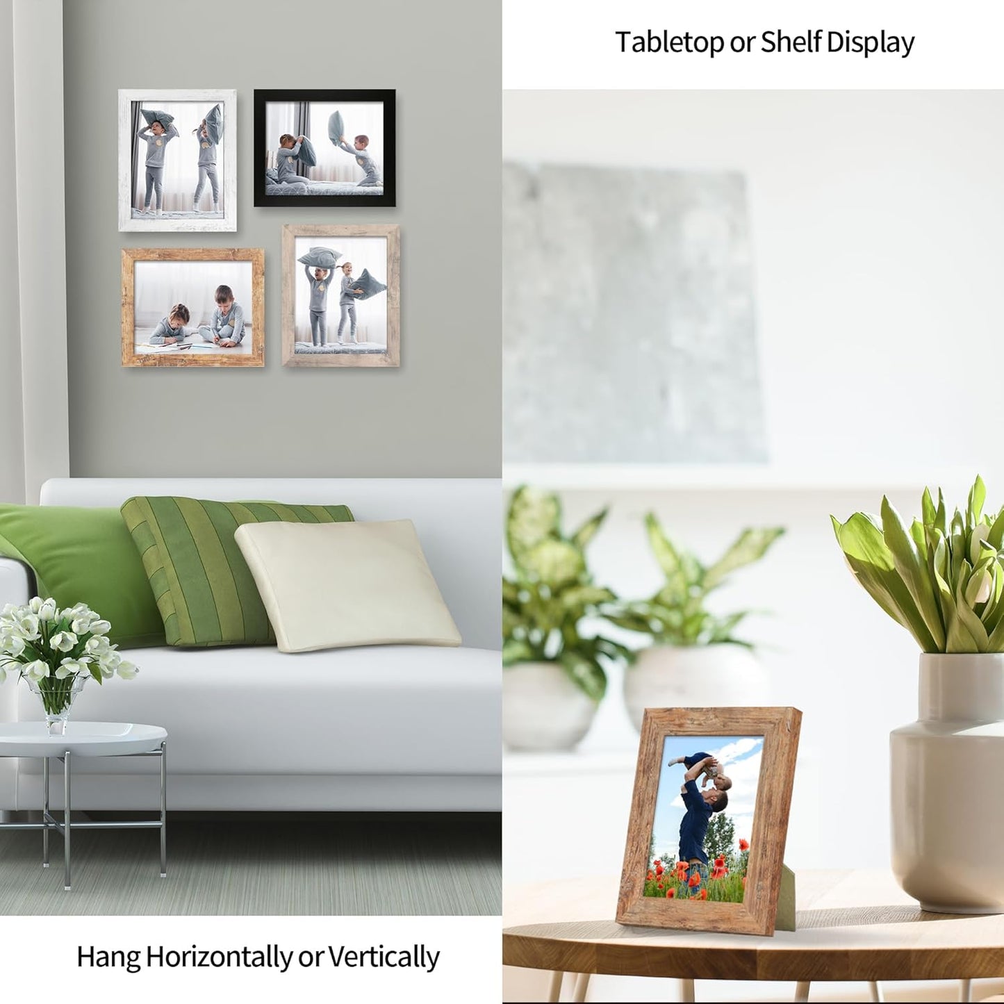 iRahmen 5x7 Picture Frame Set of 4 with High Definition Real Glass, Mixed Color Wood Photo Frames for Desktop Display and Wall Mounting