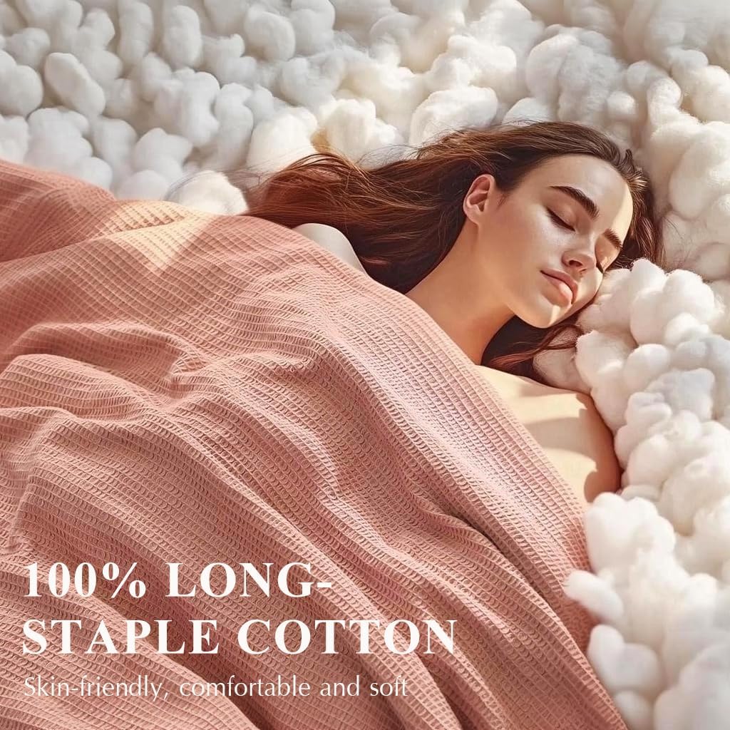 ISAENNE Pink Thin Waffle Weave 100% Cotton Throw Blanket,Solid Color Breathable Soft Cooling Blanket,Lightweight and Skin Friendly Blankets for Bed,Camp,All-Season Use,Christmas,80x60 Inches
