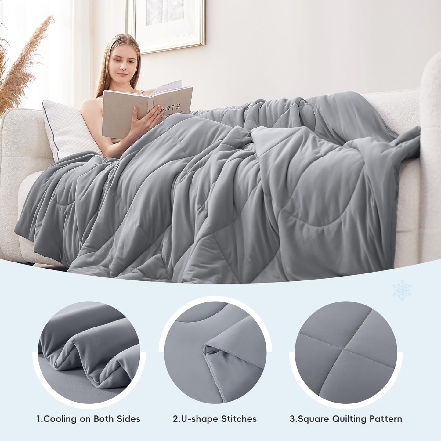 Cooling Comforter Full/Queen Size, All Season Blanket for Hot Sleepers, Lightweight Comforter for Night Sweats, Double-Sided Cooling Bedding for Bed, Sofa, Office, Camping (Dark Gray,90"*90")