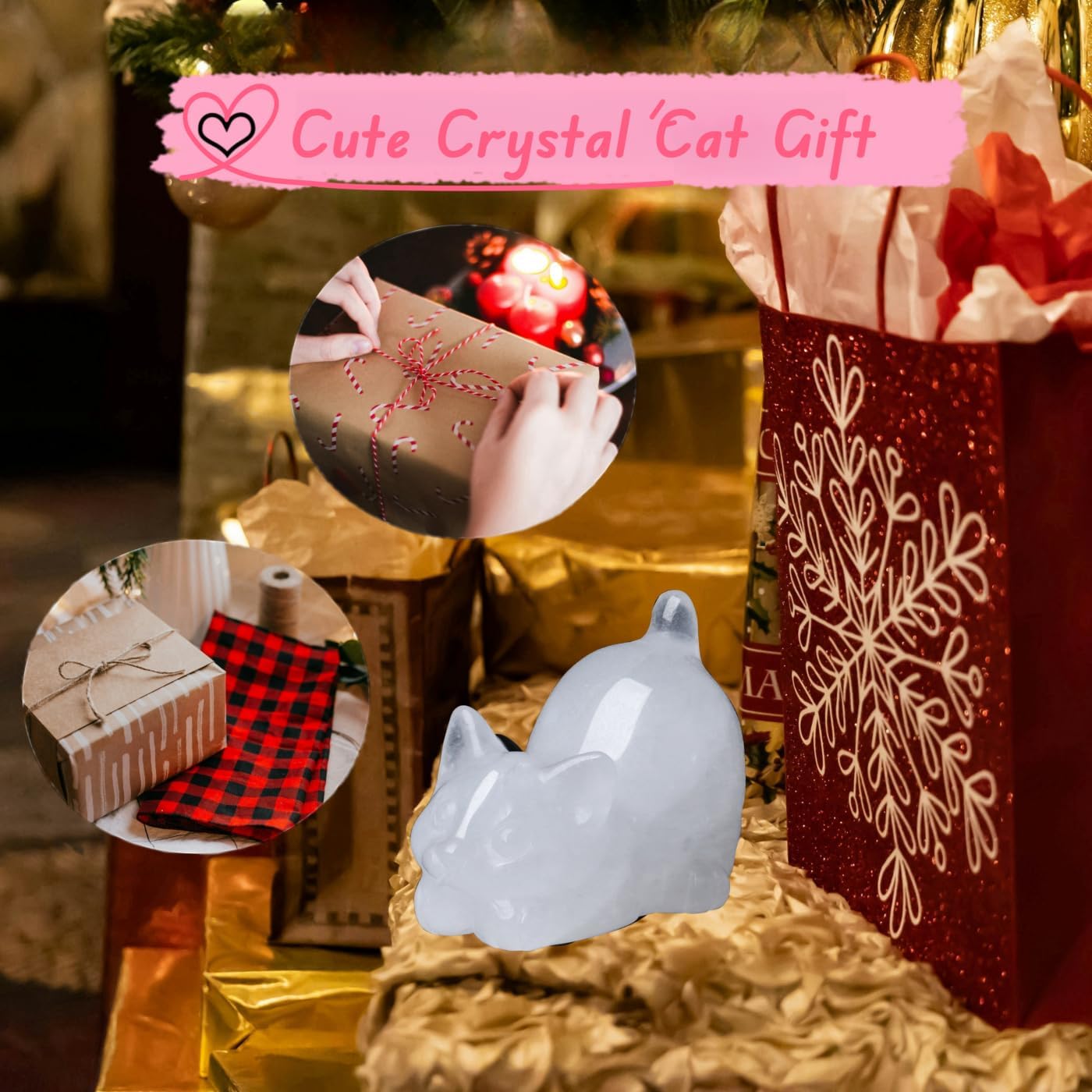 Clear Quartz Cat Decor Crystal Statue Carved Home Office Room Decor Figurines for Desk Sculpture Lazy Handcrafted Healing Stone Natural Gemstones Spiritual Gifts for Cat Lovers