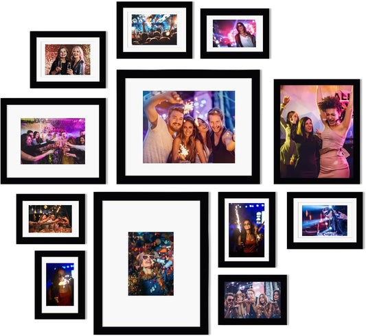 Egofine Picture Frame Set 12 Pack, Picture Frames Collage Wall Decor with Two 11x14, Two 8x10, Four 5x7, Four 4x6, Photo Frames for Wall and Tabletop, Made of Solid Wood, Covered by Plexiglass, Black