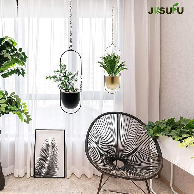 Metal Hanging Planters for Indoor and Outdoor Plants (Black)