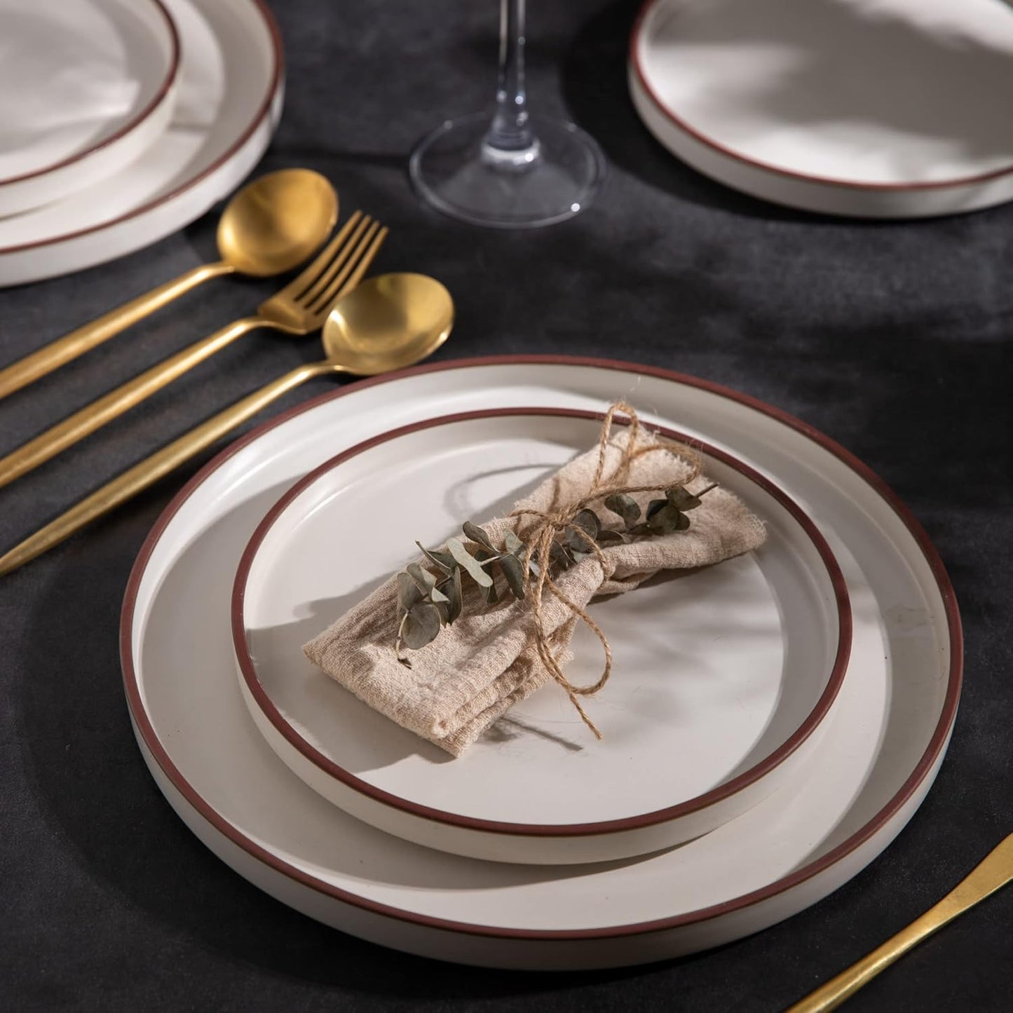 LERATIO Ceramic Plates,8.0 Inch Flat Salad Plates Set of 6,High Edge Modern plates for Kitchen,Microwave & Dishwasher & Oven Safe, Scratch Resistant Dishes Set-Matte White with Rim