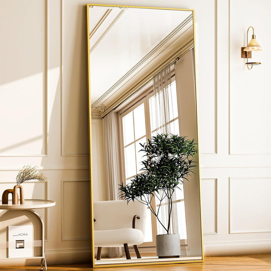 GLSLAND 68" x 24" Full Length Mirror - Rectangle Floor Mirrors Aluminum Alloy Frame Full Body Mirror for Bedroom, Living Room, Cloak Room, Gold