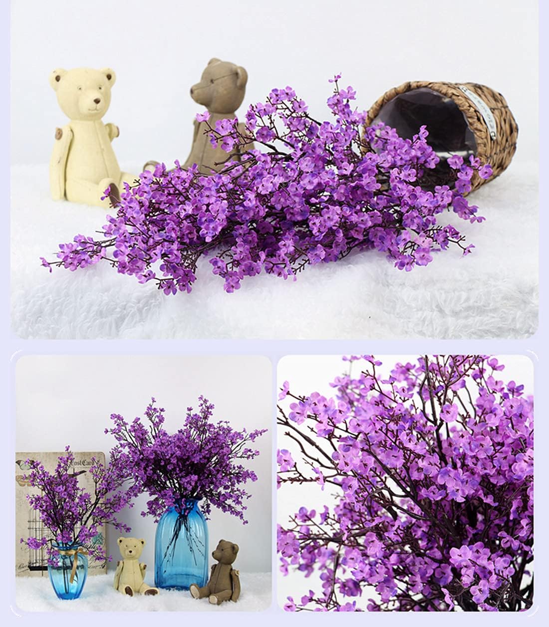 JAKY-Global Babys Breath Fabric Cloth Artificial Flowers 12 Bundle European Fake Silk Plants Decor Wedding Party Decoration Bouquets Real Touch DIY Home Garden(Purple 12Bundles)