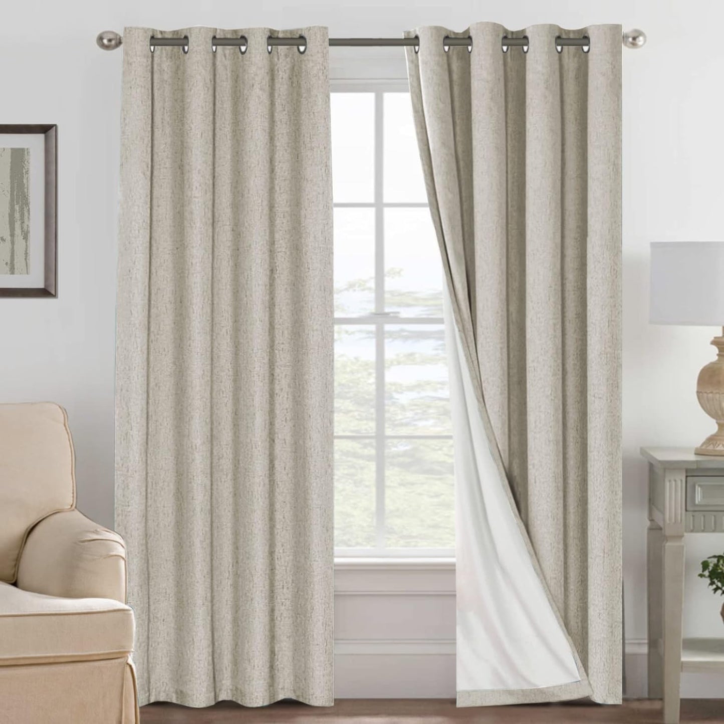 H.VERSAILTEX 100% Blackout Curtains for Bedroom Thermal Insulated Linen Textured Curtains Heat and Full Light Blocking Drapes Living Room Curtains 2 Panel Sets, Cobblestone, 52x108 Inch