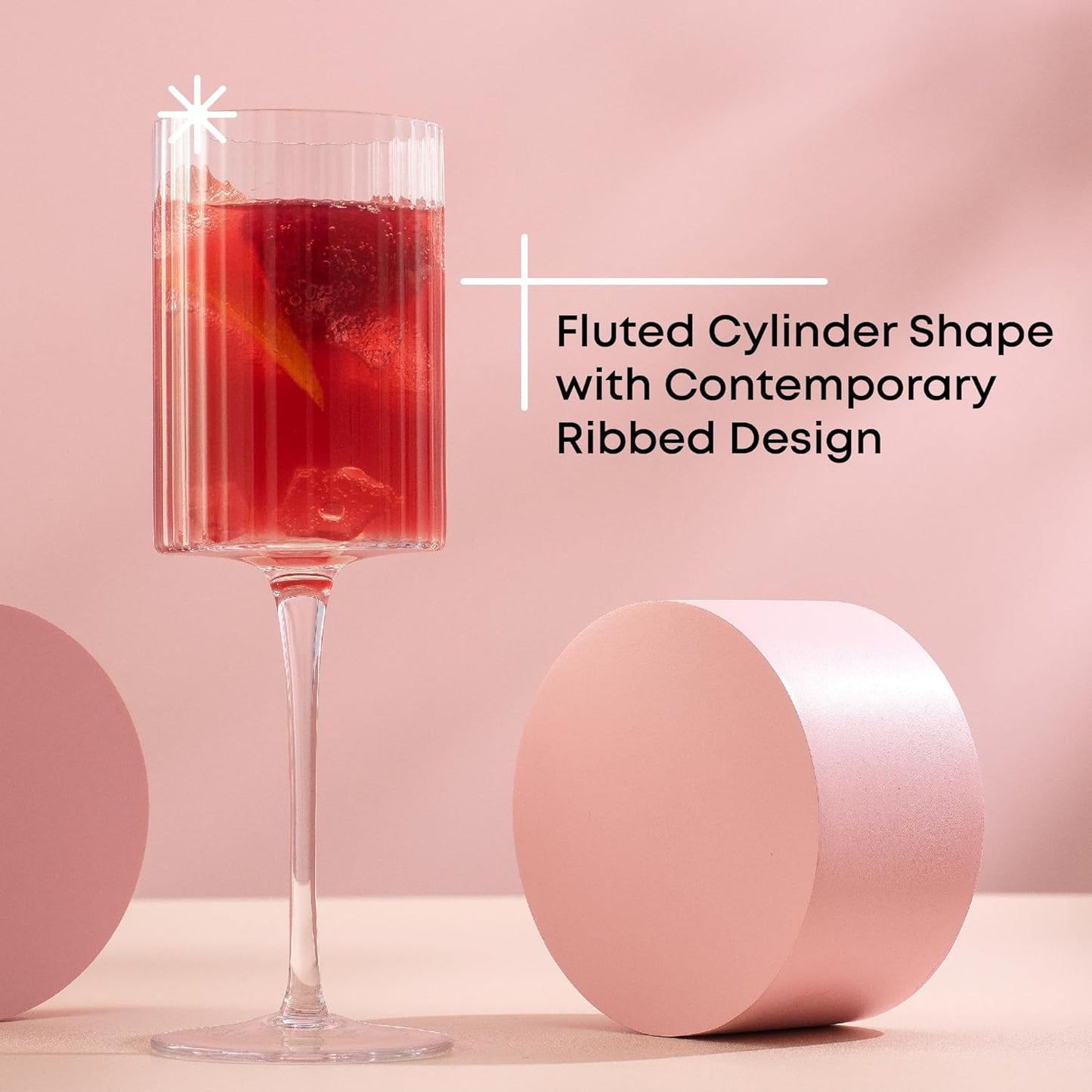 JoyJolt Elle Fluted White Wine Glasses Set of 2, 11.5oz Long Stem Wine Glasses, Unique Stemmed Cocktail Glass, Vintage Style Drinking Glass Set