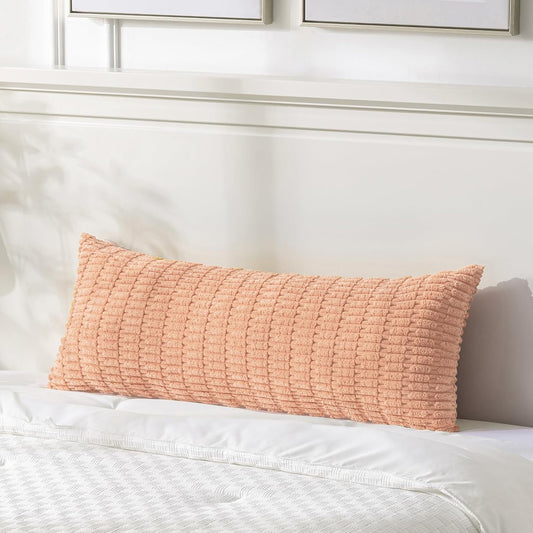 Fancy Homi Peach Long Body Lumbar Lumbar Decorative Throw Pillow Covers 14x36 Inch for Bed Couch Bedroom Bench, Soft Corduroy Rectangle Solid Pillow Case, Rustic Farmhouse Boho Room Decor