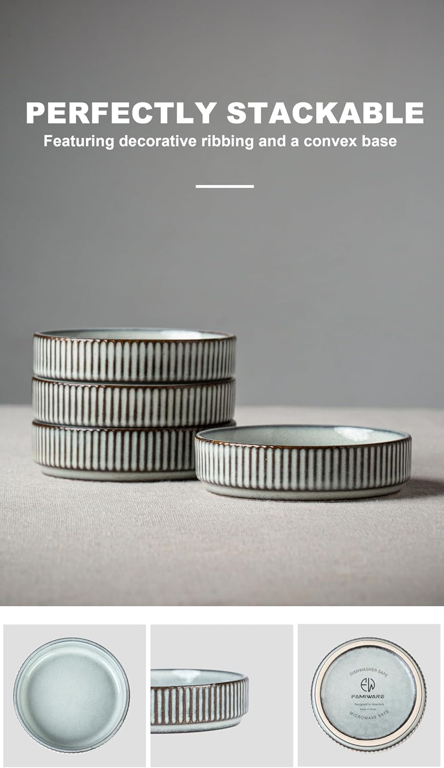 famiware Star Soy Sauce Dish Ceramic Dipping Bowls Set of 6, 4 oz Individual Dip Sauce Cups/Bowls/Dishes/Plates, Small Serving Bowl for Side Dishes, Dessert, Ice Cream, Condiments, Sushi - Smoky Blue