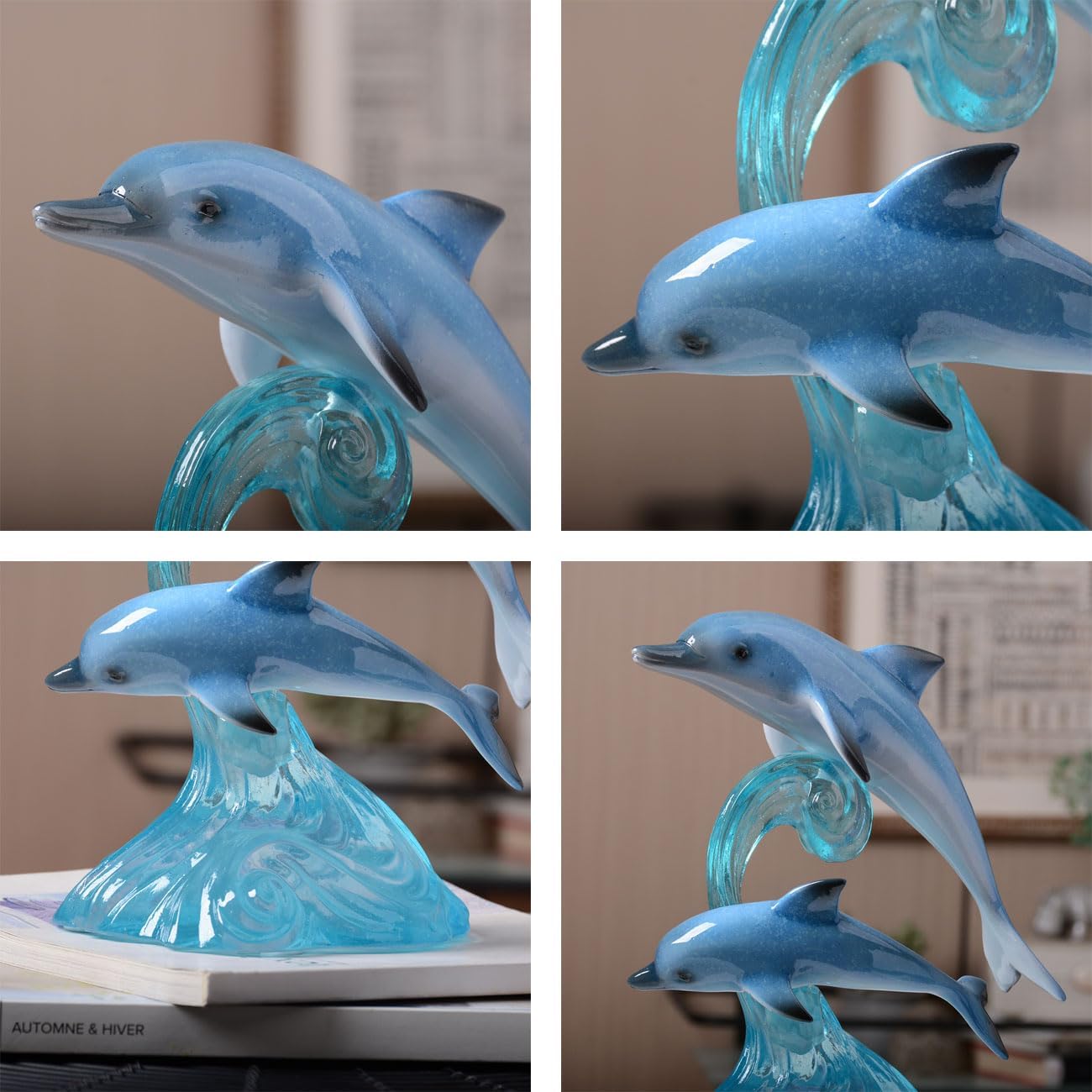HAUCOZE Dolphin Decor Figurine Ocean Statue Sculpture Modern Arts Gifts Polyresin 8.7 inch