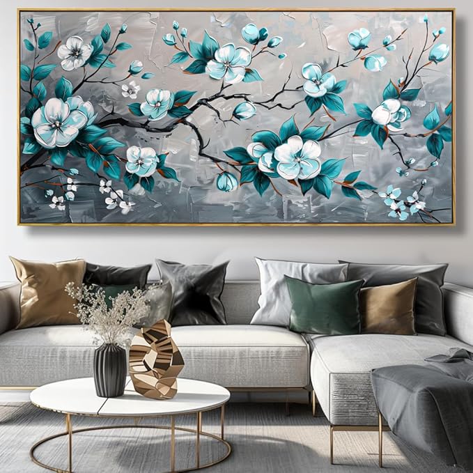 Wall Art Rustic Flowers Wall Decor Nature Wall Art Plum Blossom Canvas Painting for Bedroom Living Room Dining Room Home Office Decor 20"x40" with Framed