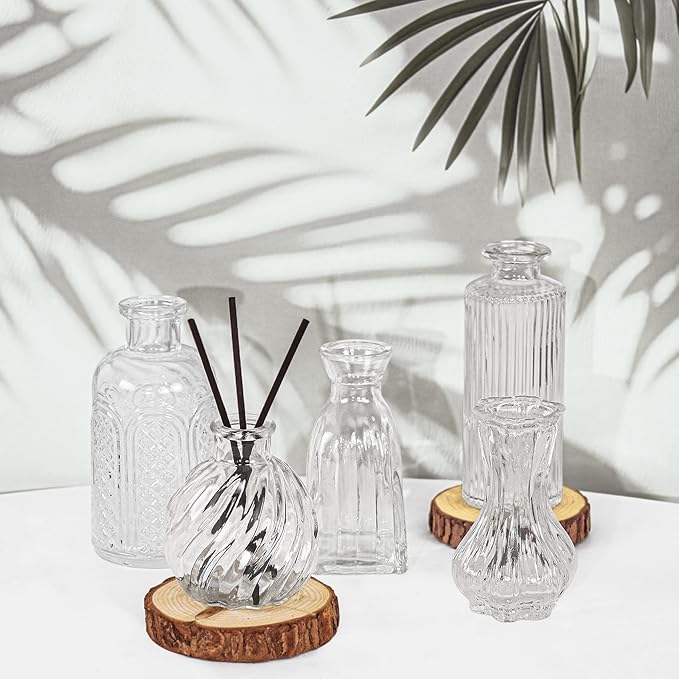 24Pcs Glass Bud Vase Set,Small Flower Vase for Tables Centerpieces Decor, Mini Vintage Clear Vase for Home,Wedding,Party Decorations（24 Pcs，Clear）