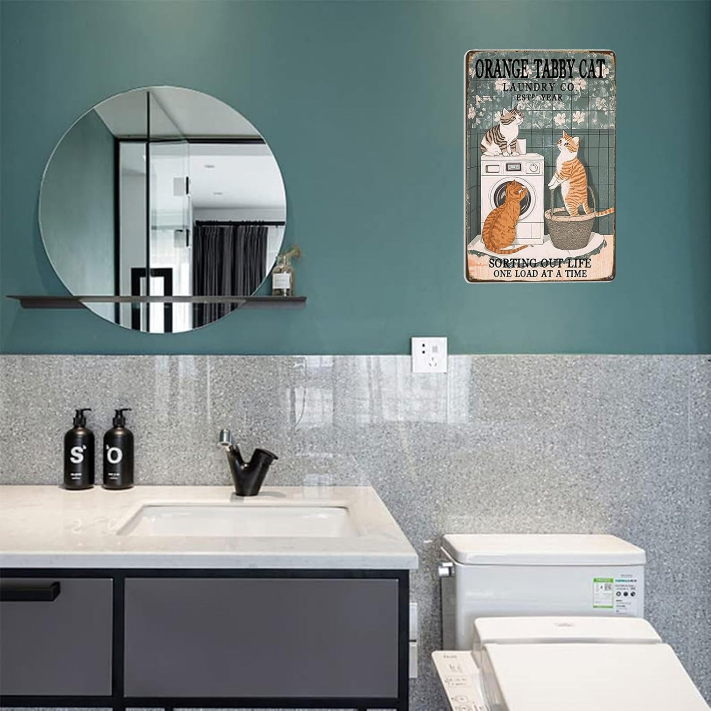 Metal Signs Orange Tabby Cat Laundry Co Est Year Sorting Out Life One Load At A Time Sign Tin Sign Vintage Wall Decor for Bathroom Bar Cafe Bedroom Living Room 12×8 Inch