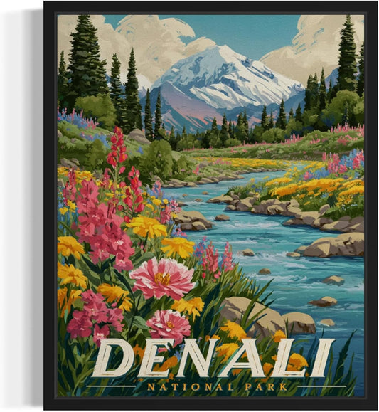 Denali National Park Art Print Poster, Vintage Retro Pop Art Travel Wall Art Bedroom Bathroom Living Room Decor 185 (Denali, 16 x 20 inches, Unframed)