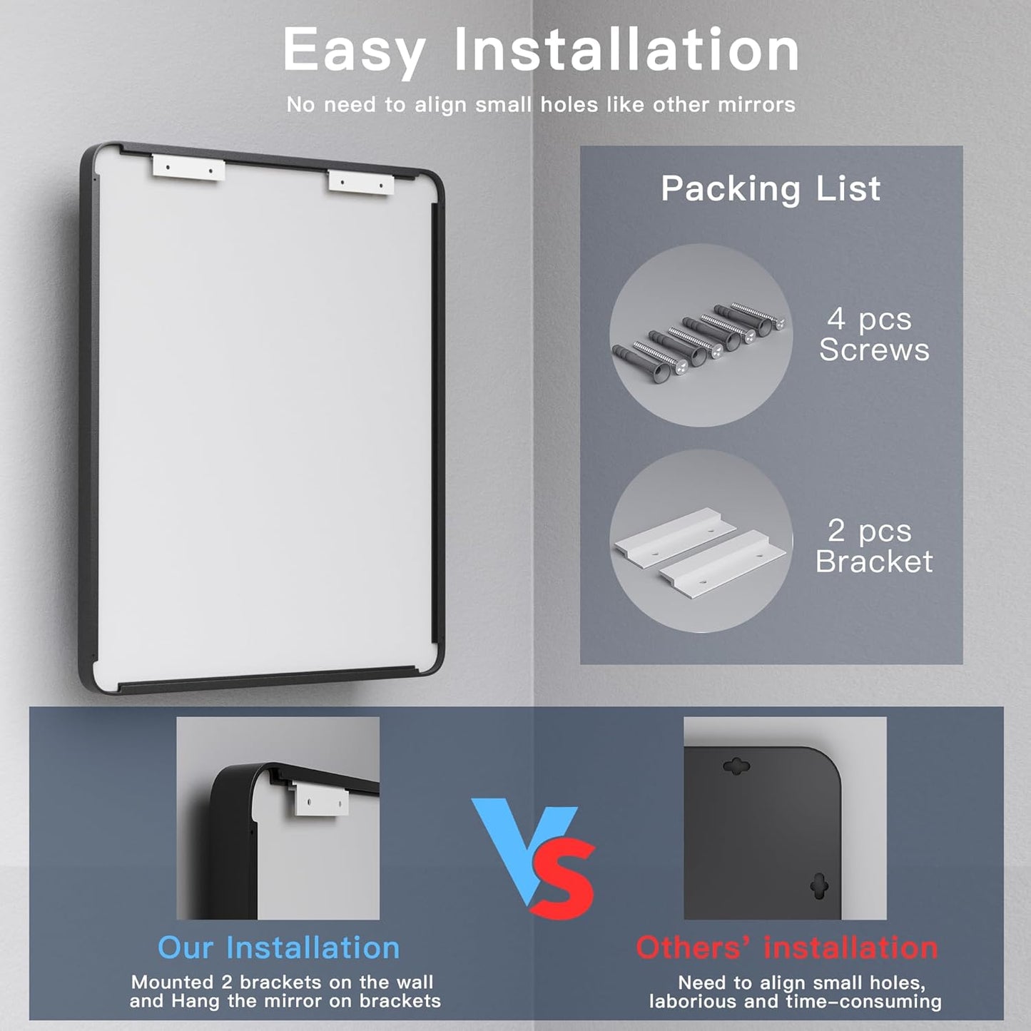 ISKM Black Framed Mirror for Bathroom 55" x 36" Matte Black Bathroom Vanity Mirror Anti-Rust, Tempered Glass, Rounded Rectangle Mirror(Horizontal/Vertical)