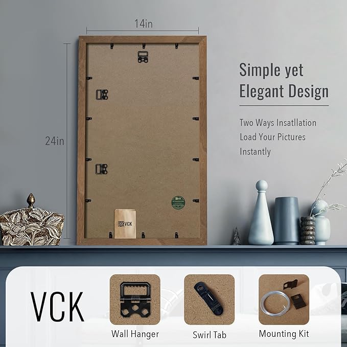 VCK 14x24 Poster Frame 3 Pack - Brown Walnut, Natural Textured Solid Wood Picture Frame, Wall Gallery Frame