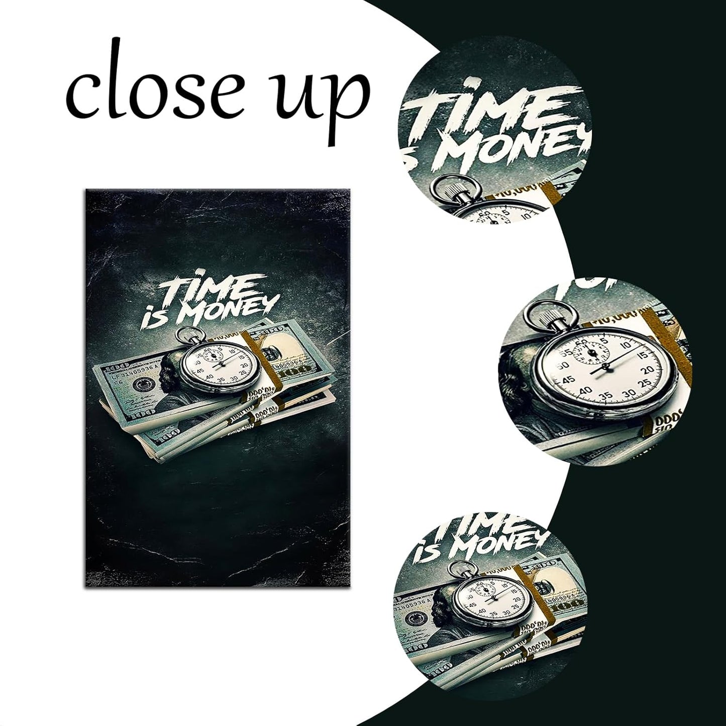 Inspirational Canvas Wall Art Time is Money Poster Print Motivational Pictures Vintage Painting Home Decor Artwork for Living Room Bedroom Office Decoration Framed Ready to Hang [18''W x 12''H]