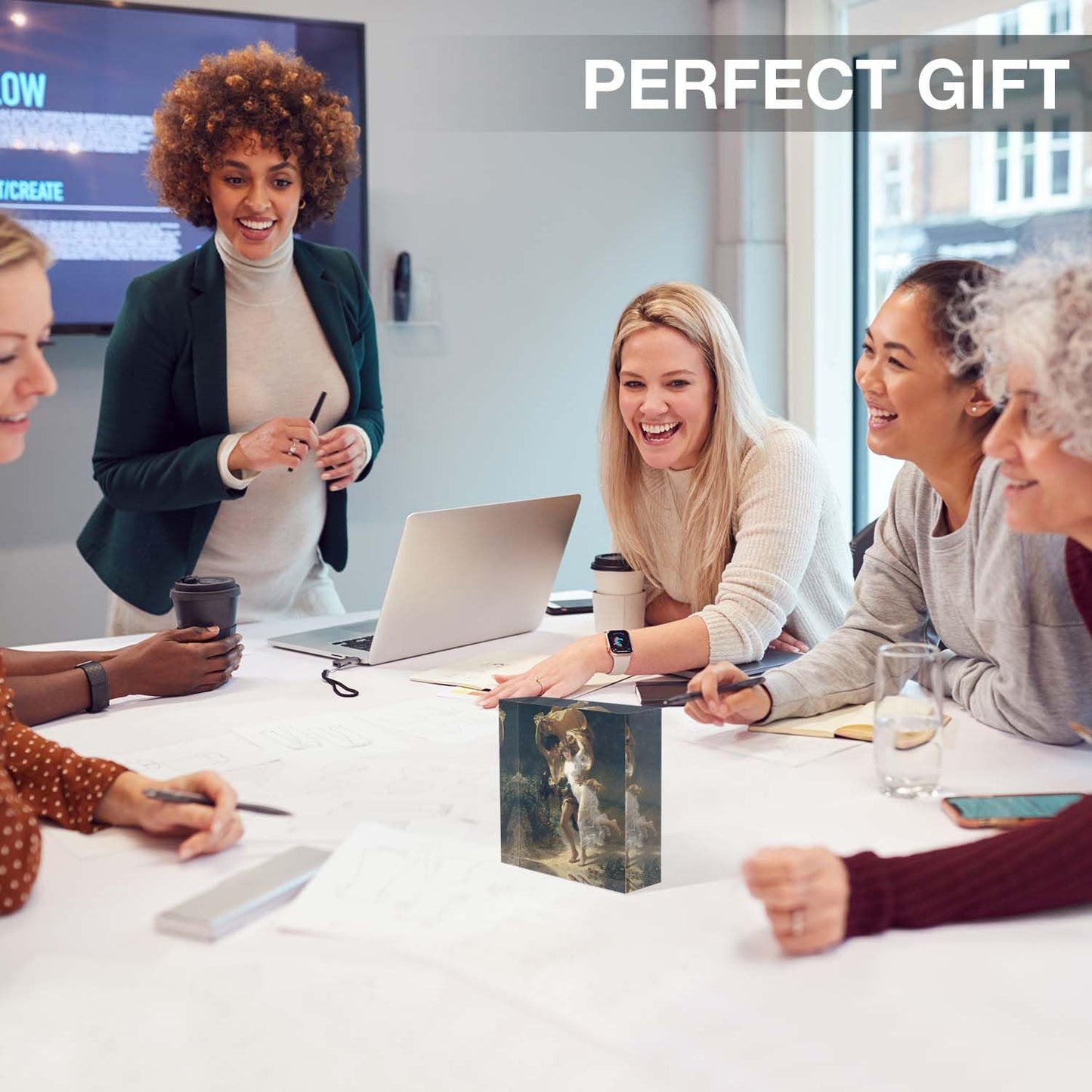 Desktop Decoration Oil Painting, Run in A Rainstorm Acrylic Desk Decor 4x4 Tabletop Wall Sign - Appreciation and Housewarming Presents for Coworkers and Friends